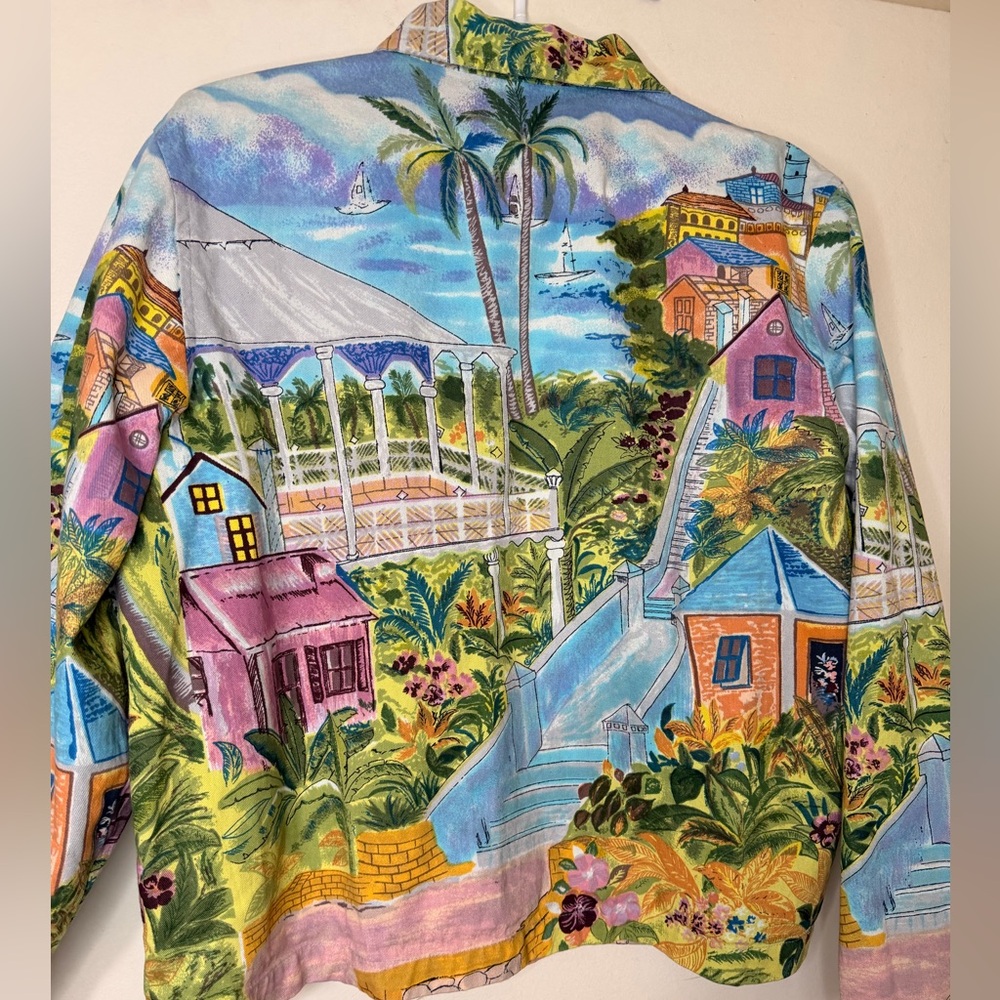 Keren Hart Colorful Scenic Village Print Button Jacket Women’s Large - Picture 5 of 9